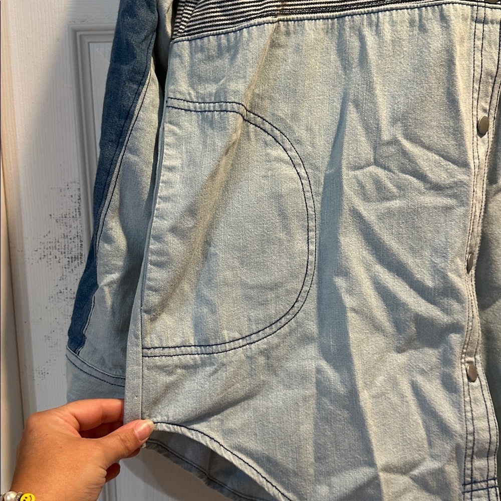 NEW! Free People We The Free Moto Denim Patchwork Colorblock Shirt XS Shacket - Picture 6 of 11